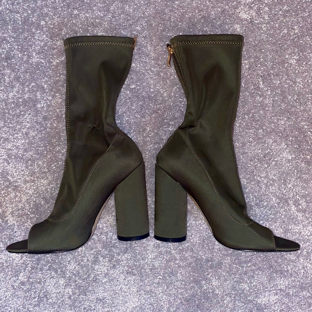Olive Green Open Toe Heel Booties
